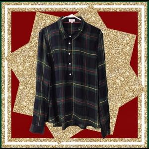 Crown and Ivy green and red plaid holiday blouse XXL